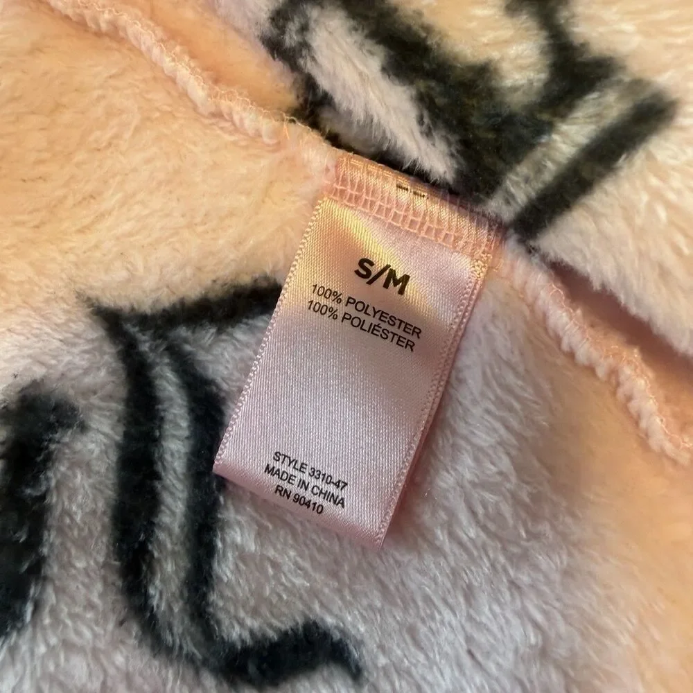 Juicy Couture S/M Women's Bathrobe Pink Black Logo Crown Plush Robe Sleepwear